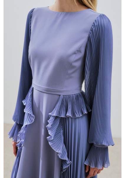 Katlı Piliseli Elbise Lila indirimleri