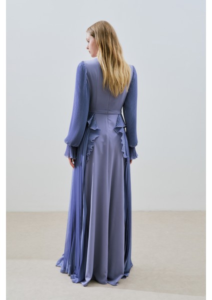 Katlı Piliseli Elbise Lila