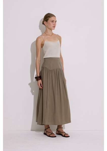 Modal Büzgülü Uzun Etek Haki fiyatları