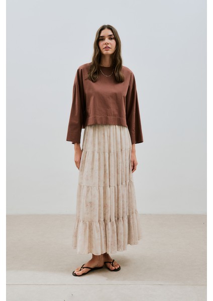 Uzun Büzgülü Şifon Etek Blush