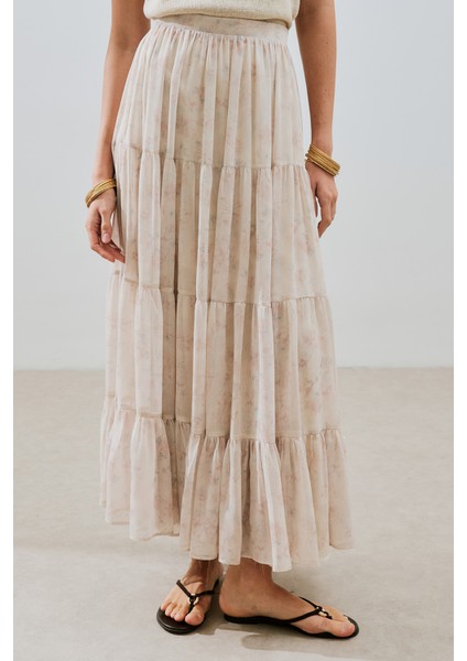 Uzun Büzgülü Şifon Etek Blush fırsatları