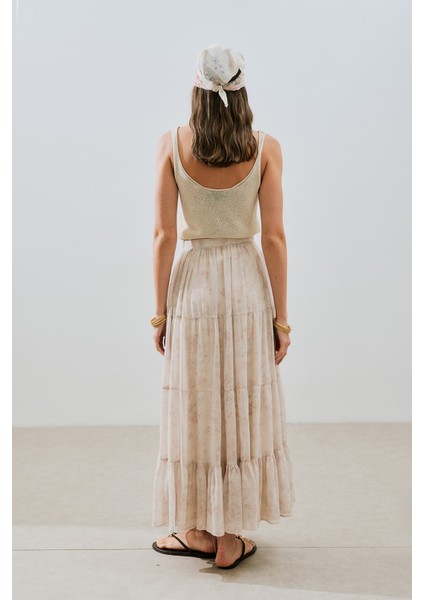 Uzun Büzgülü Şifon Etek Blush