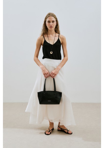 Katlı Fırfırlı Uzun Etek Ekru