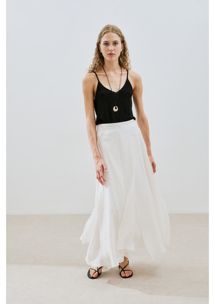 Katlı Fırfırlı Uzun Etek Ekru modelleri