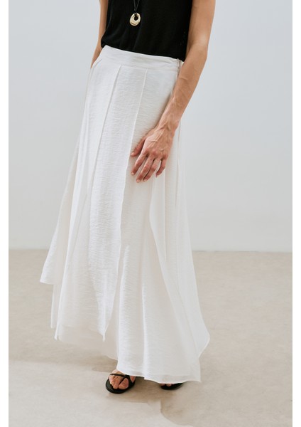 Katlı Fırfırlı Uzun Etek Ekru fırsatları