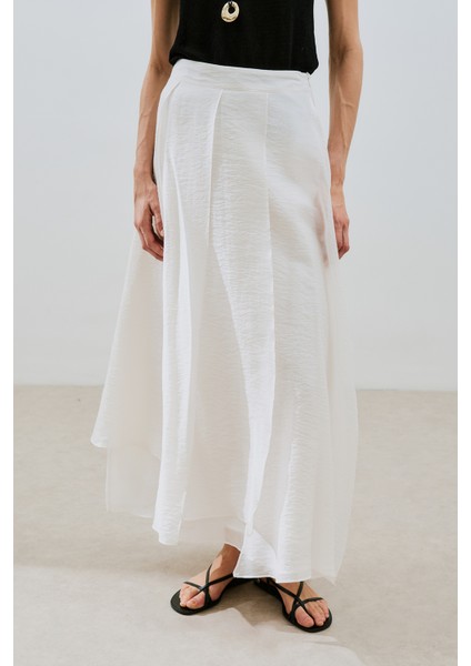 Katlı Fırfırlı Uzun Etek Ekru indirimleri