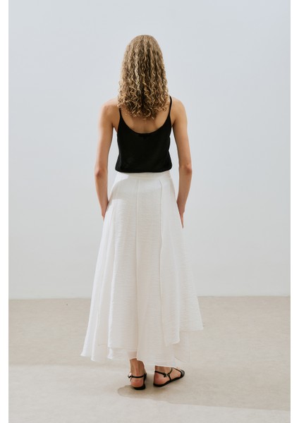 Katlı Fırfırlı Uzun Etek Ekru