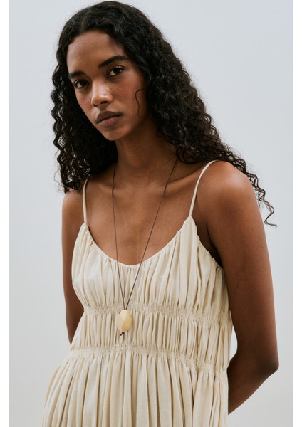 Dokulu Büzgü Detaylı Elbise Natural indirimleri