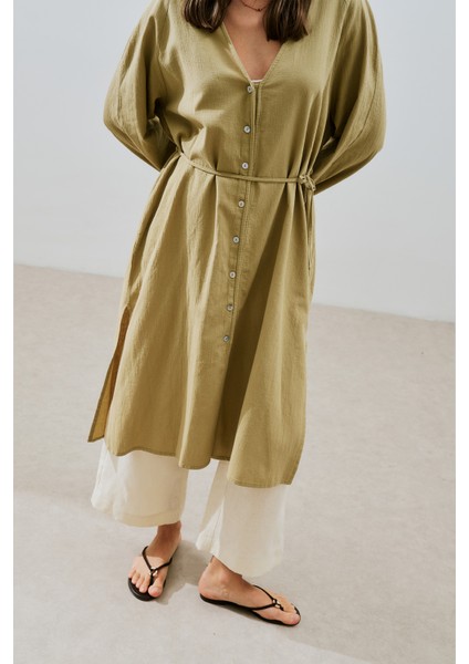Dokulu Düğmeli Uzun Tunik Haki modelleri