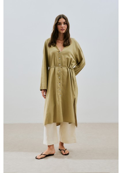 Dokulu Düğmeli Uzun Tunik Haki indirimleri