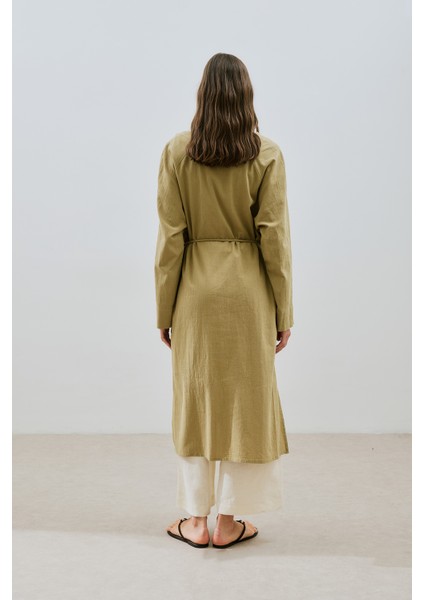 Dokulu Düğmeli Uzun Tunik Haki