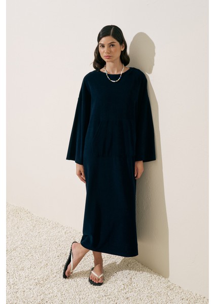 Havlu Kumaş Rahat Elbise Lacivert