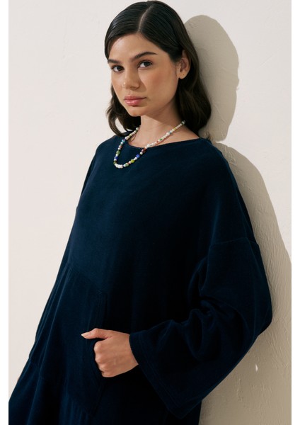 Havlu Kumaş Rahat Elbise Lacivert fiyatları