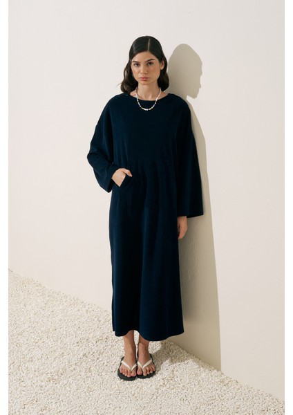 Havlu Kumaş Rahat Elbise Lacivert modelleri