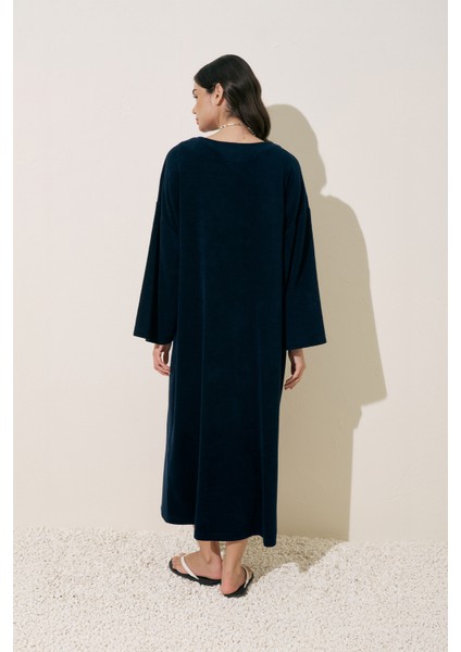 Havlu Kumaş Rahat Elbise Lacivert