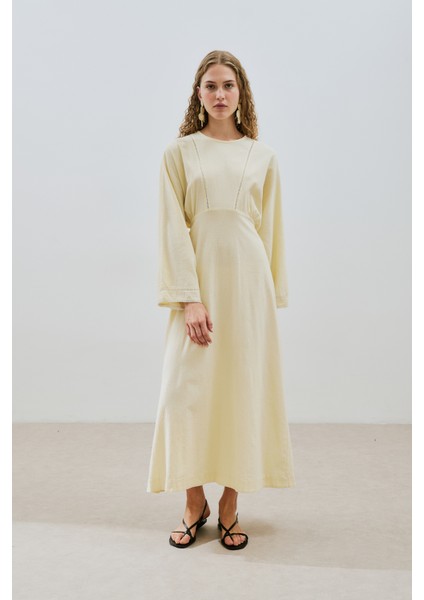 Dokulu Şerit Detaylı Elbise Sarı modelleri