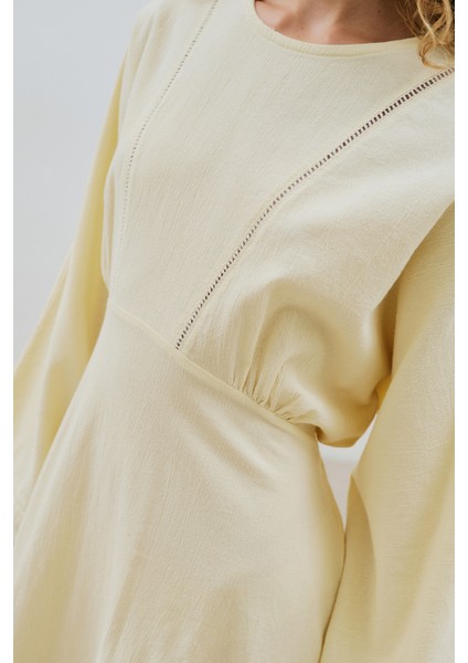 Dokulu Şerit Detaylı Elbise Sarı fırsatları