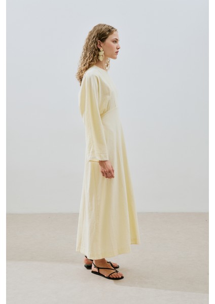 Dokulu Şerit Detaylı Elbise Sarı indirimleri