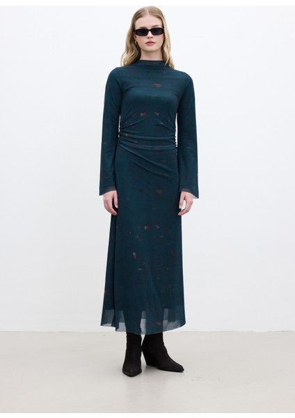 Desenli Geniş Kol Tül Elbise Freesıa