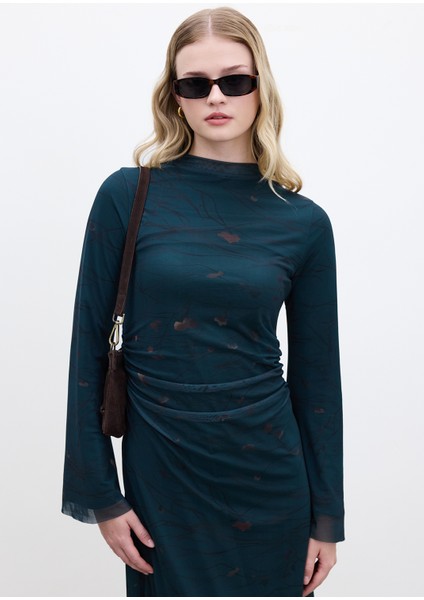 Desenli Geniş Kol Tül Elbise Freesıa fiyatları