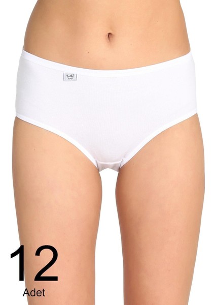 Kadın Beyaz Likralı Pamuk Bato Külot 12'li
