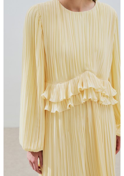 Mila Piliseli Katlı Elbise Soft Sarı modelleri