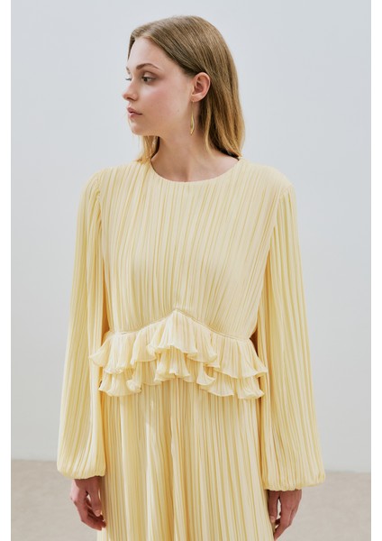Mila Piliseli Katlı Elbise Soft Sarı fırsatları