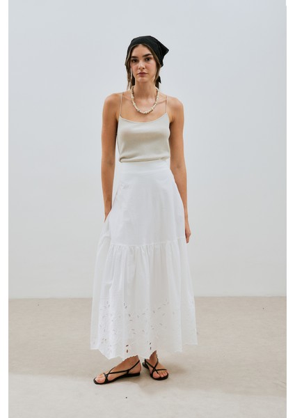 Nakışlı Uzun Etek Ekru