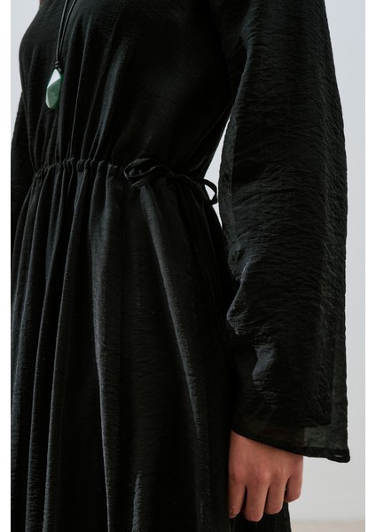 Beli Ayarlamalı Uzun Elbise Siyah indirimleri