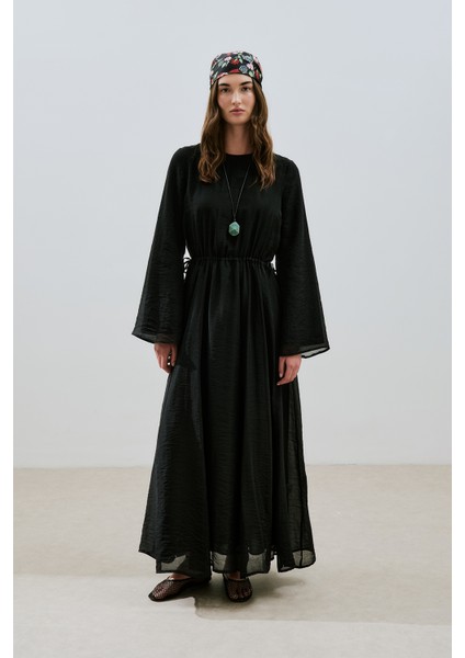 Beli Ayarlamalı Uzun Elbise Siyah