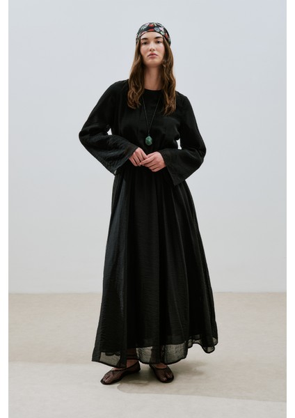 Beli Ayarlamalı Uzun Elbise Siyah