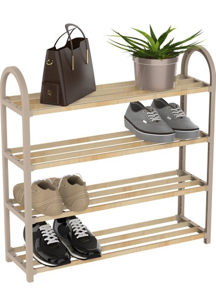 FIX-2040 Bej Ahşap Çubuklu, 4 Raflı, Hafif ve Taşınabilir Ayakkabılık – Ev ve Ofis İçin Pratik Depolama modelleri