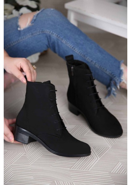 Kadın Yuvarlak Burunlu Bot SİYAH CİLT fırsatları
