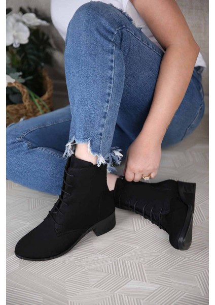 Kadın Yuvarlak Burunlu Bot SİYAH CİLT indirimleri