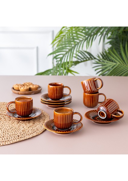 Istanbul Porselen Lev 6 Kişilik Kahve Fincan Takımı Kahverengi