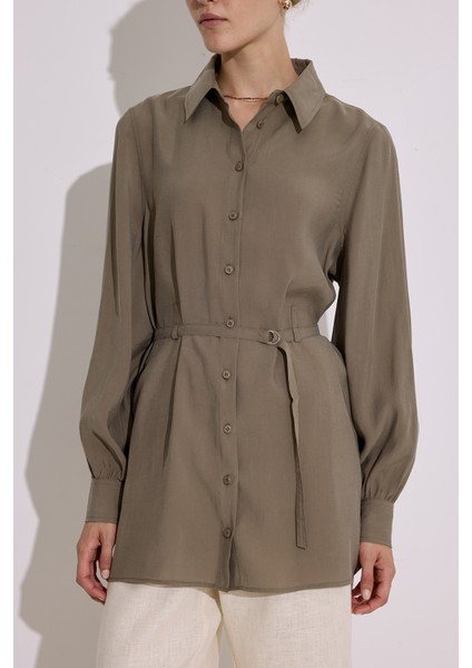 Modal Kemerli Gömlek Haki modelleri