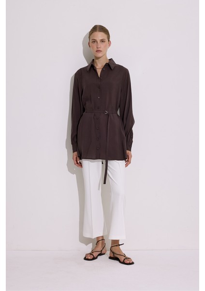 Modal Kemerli Gömlek Acı Kahve