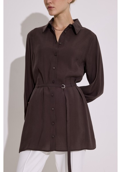 Modal Kemerli Gömlek Acı Kahve modelleri