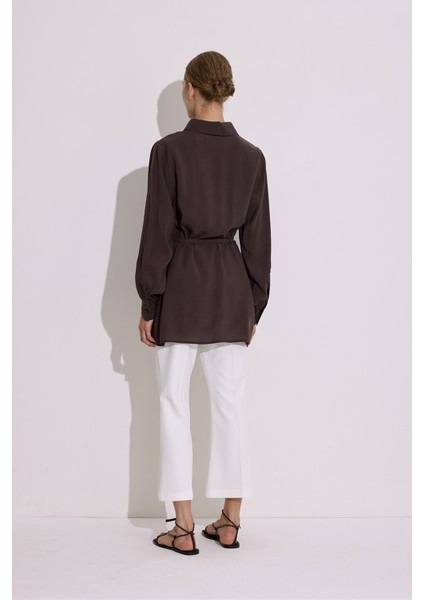 Modal Kemerli Gömlek Acı Kahve