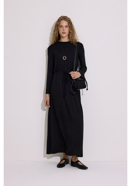 Dökümlü Uzun Kol Elbise Siyah fiyatları