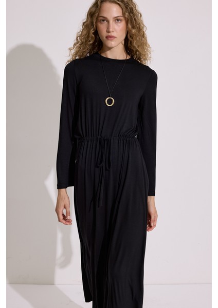 Dökümlü Uzun Kol Elbise Siyah indirimleri