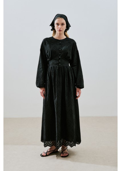 Brode Düğmeli Elbise Siyah indirimleri