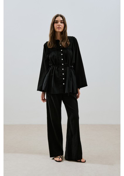 Dokulu Işlemeli Gömlek Siyah fiyatları