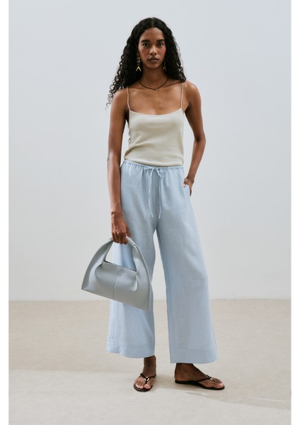 Keten Bağlamalı Pantolon Mavi