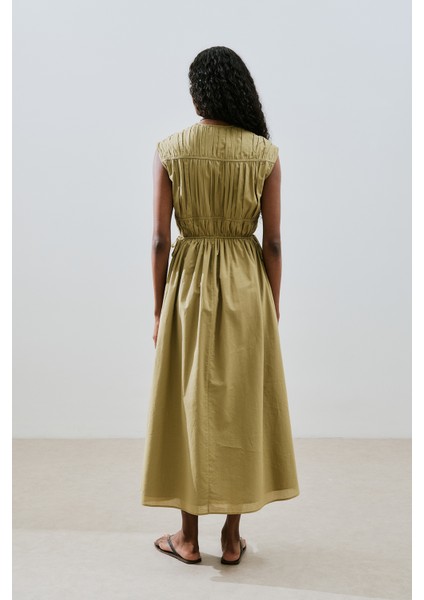 Büzgülü Bağlama Detaylı Elbise Toprak