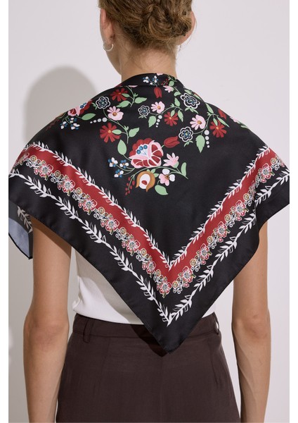 Saten Desenli Fular Lora