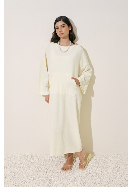 Havlu Kumaş Rahat Elbise Vanilya