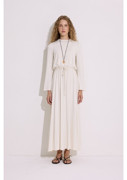 Dökümlü Uzun Kol Elbise Inci