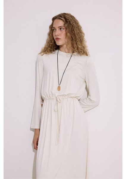 Dökümlü Uzun Kol Elbise Inci