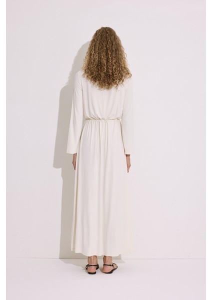 Dökümlü Uzun Kol Elbise Inci